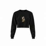 İnci Küpeli Kız Crop Sweatshirt — Siyah — Ön baskı