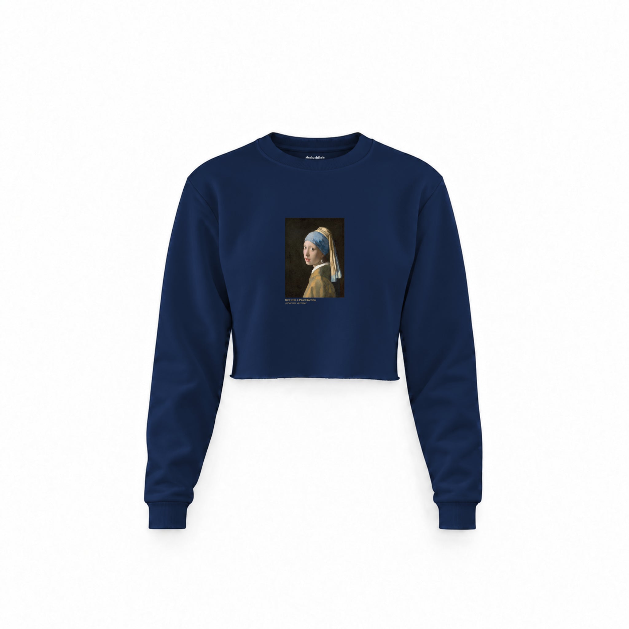 İnci Küpeli Kız Crop Sweatshirt — Lacivert — Ön baskı