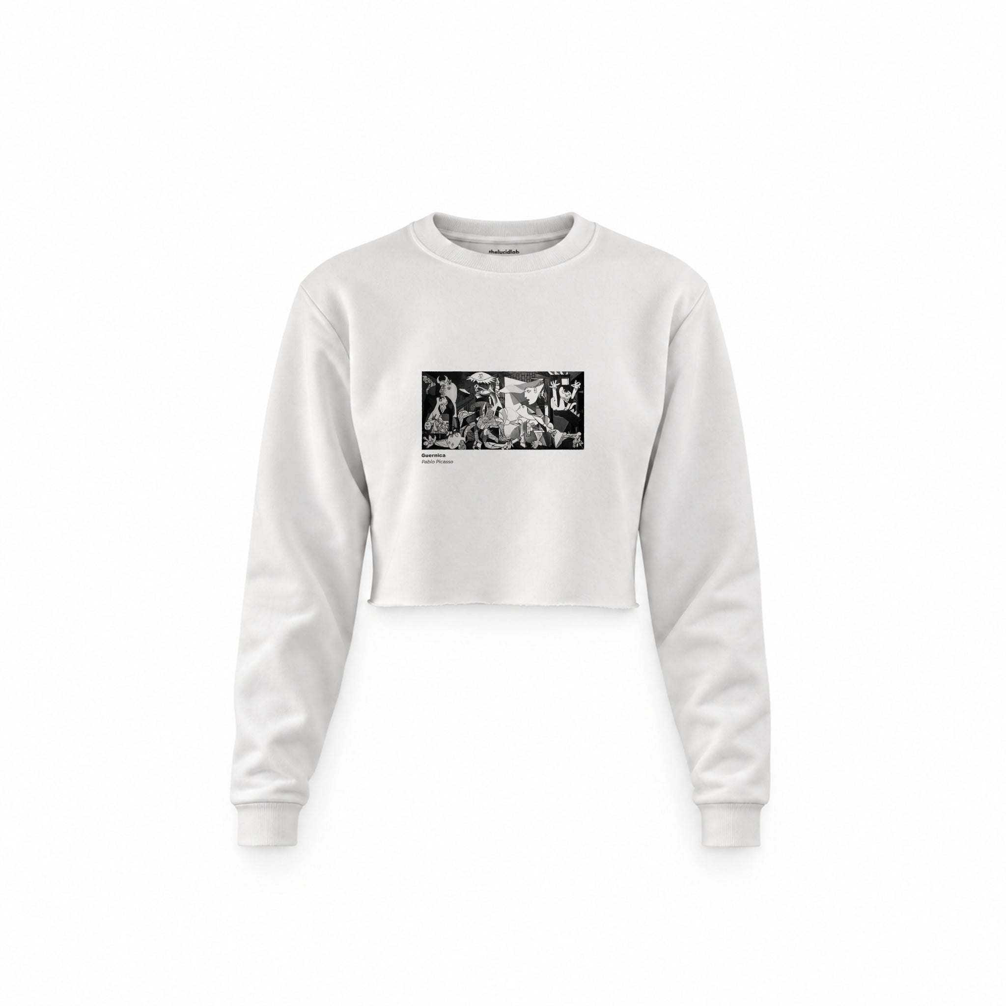 Guernica Crop Sweatshirt — Beyaz — Ön baskı