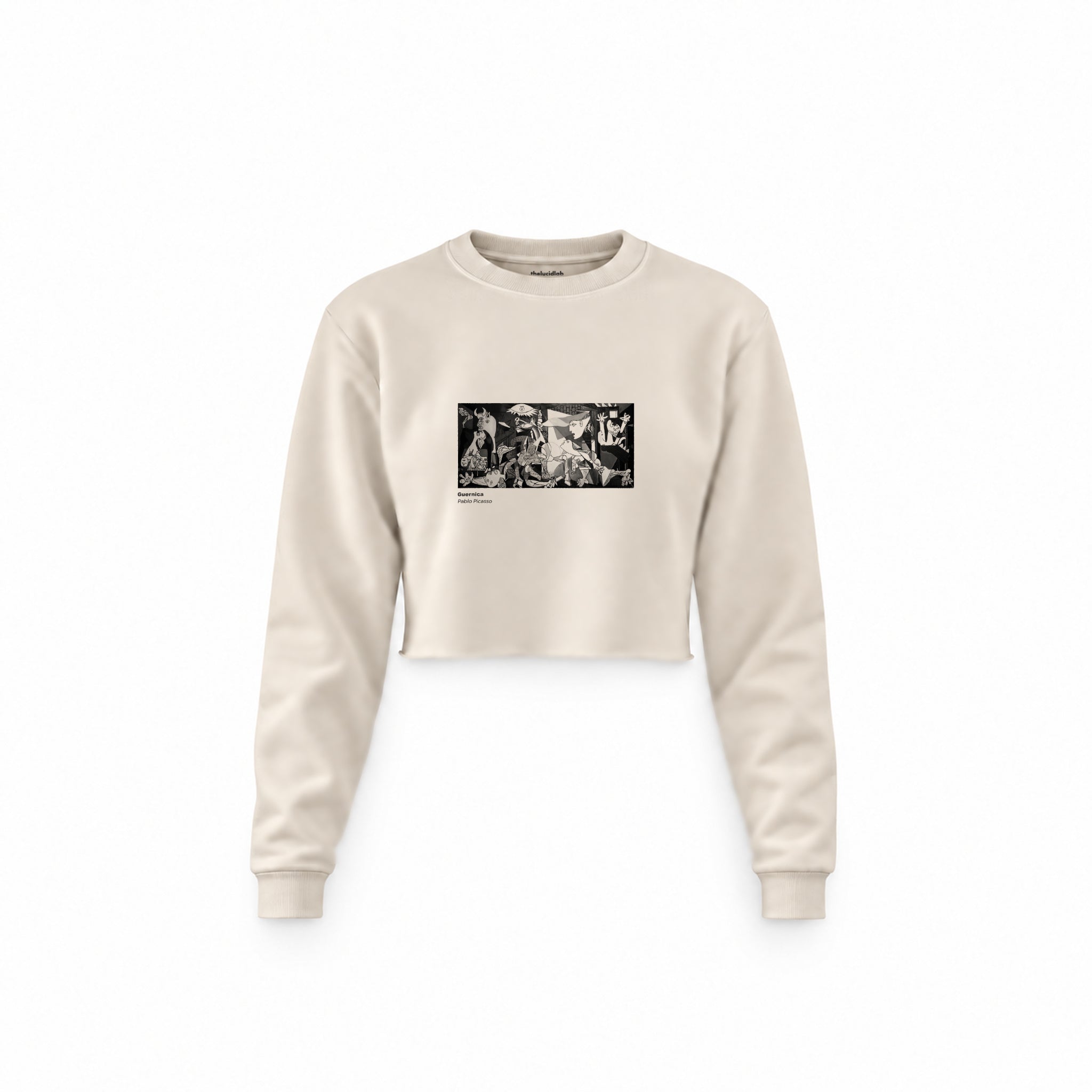 Guernica Crop Sweatshirt — Krem — Ön baskı