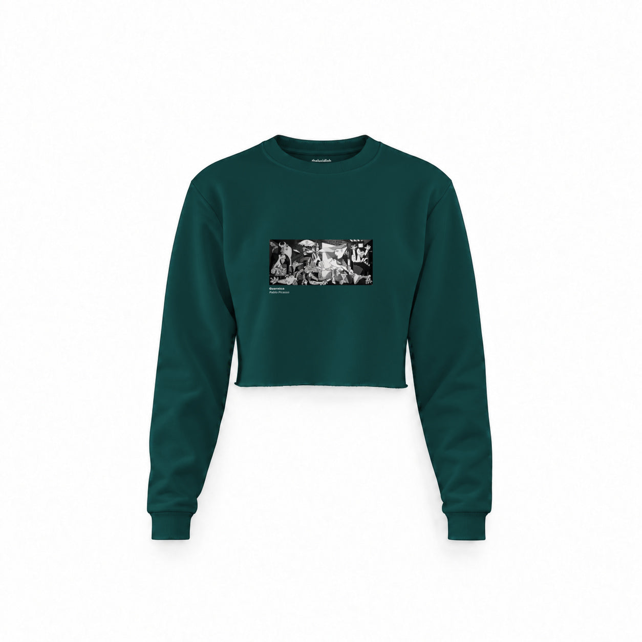 Guernica Crop Sweatshirt — Koyu Yeşil — Ön baskı
