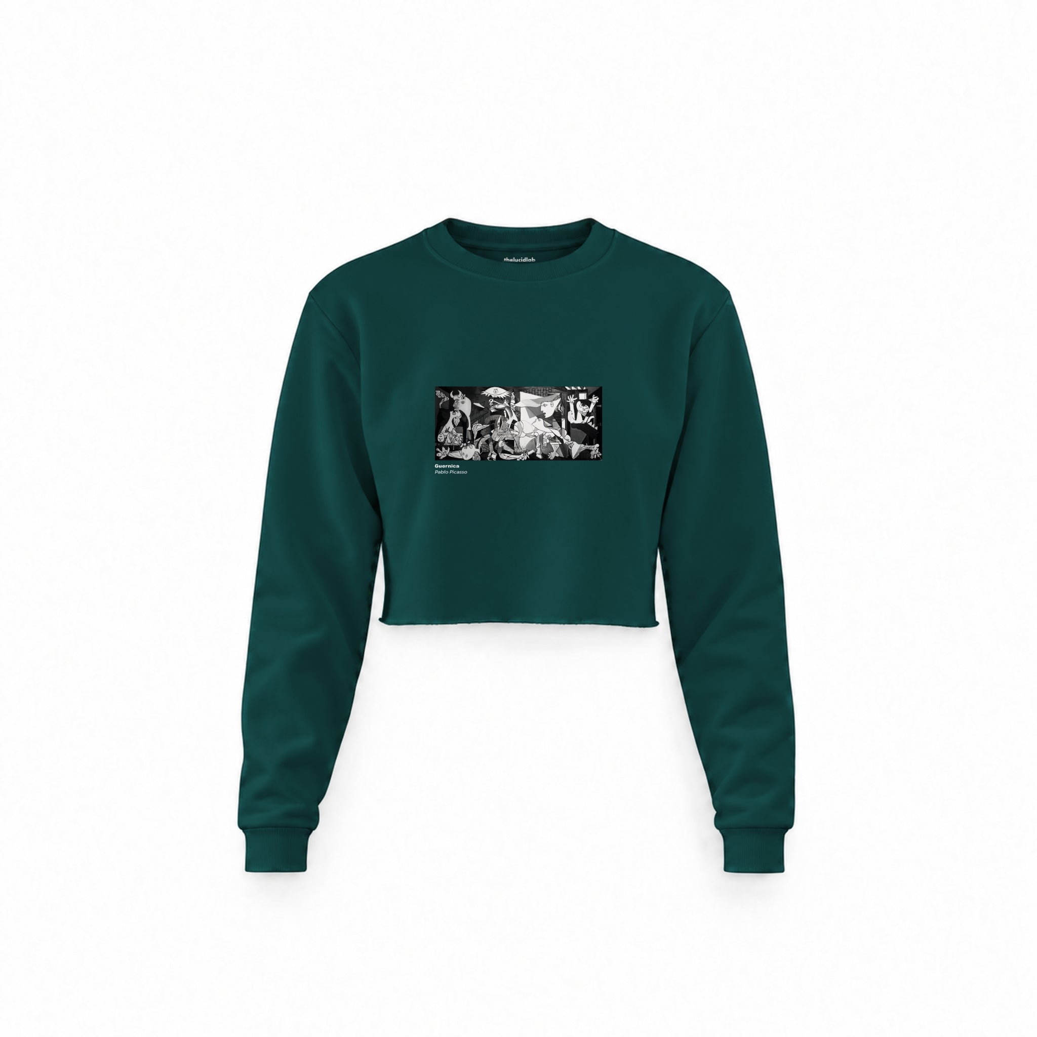 Guernica Crop Sweatshirt — Koyu Yeşil — Ön baskı