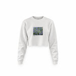 Water Lilies Crop Sweatshirt — Beyaz — Ön baskı