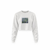 Water Lilies Crop Sweatshirt — Beyaz — Ön baskı