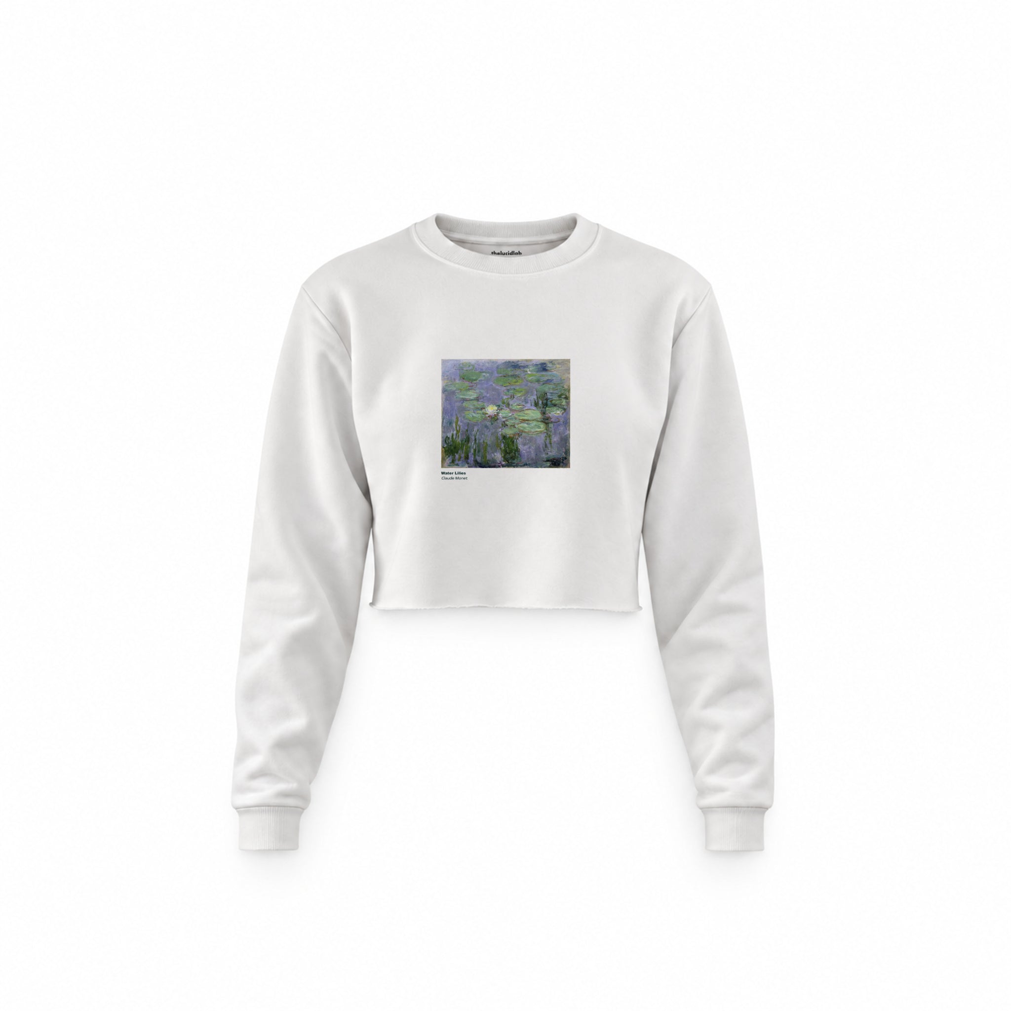 Water Lilies Crop Sweatshirt — Beyaz — Ön baskı