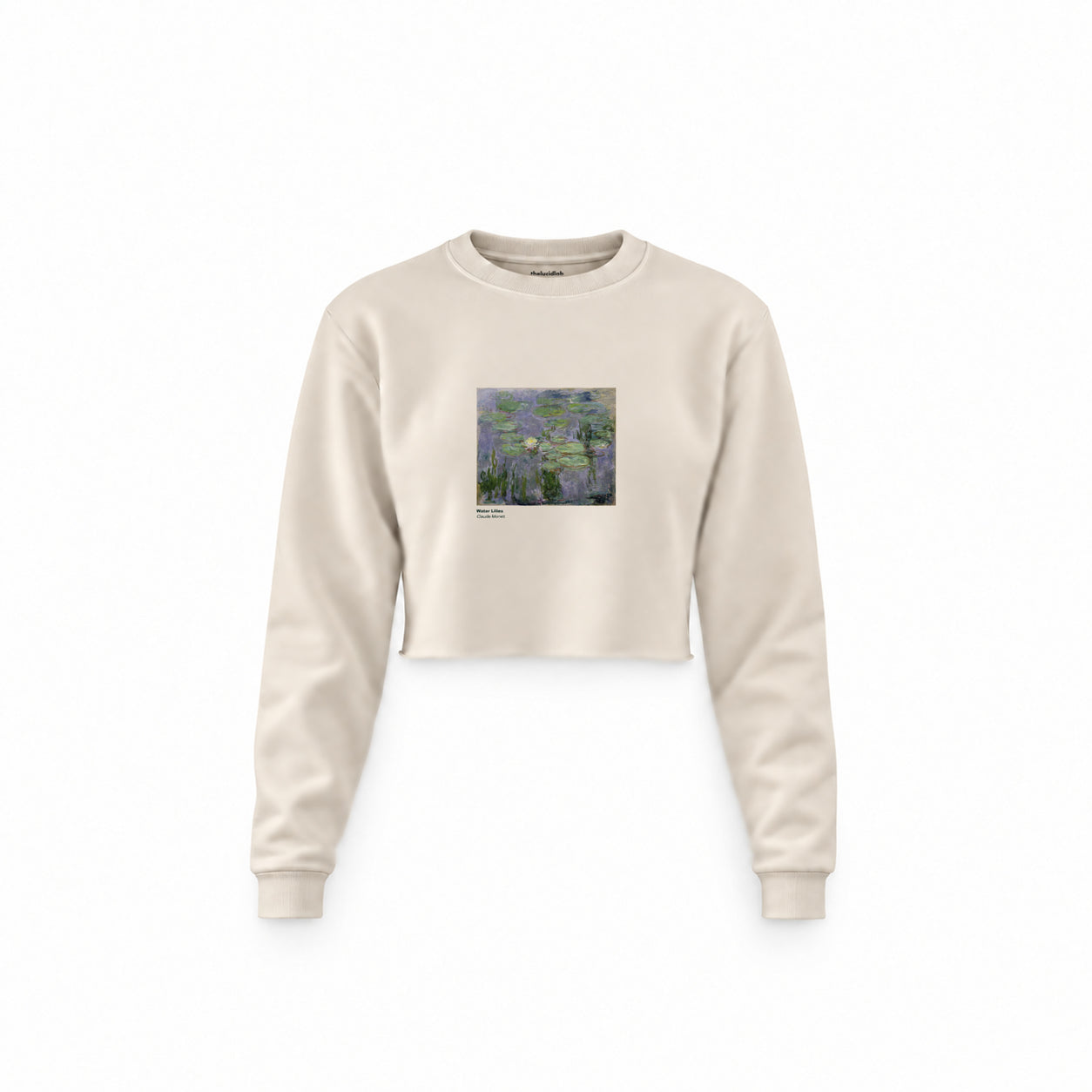 Water Lilies Crop Sweatshirt — Krem — Ön baskı