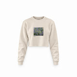 Water Lilies Crop Sweatshirt — Krem — Ön baskı