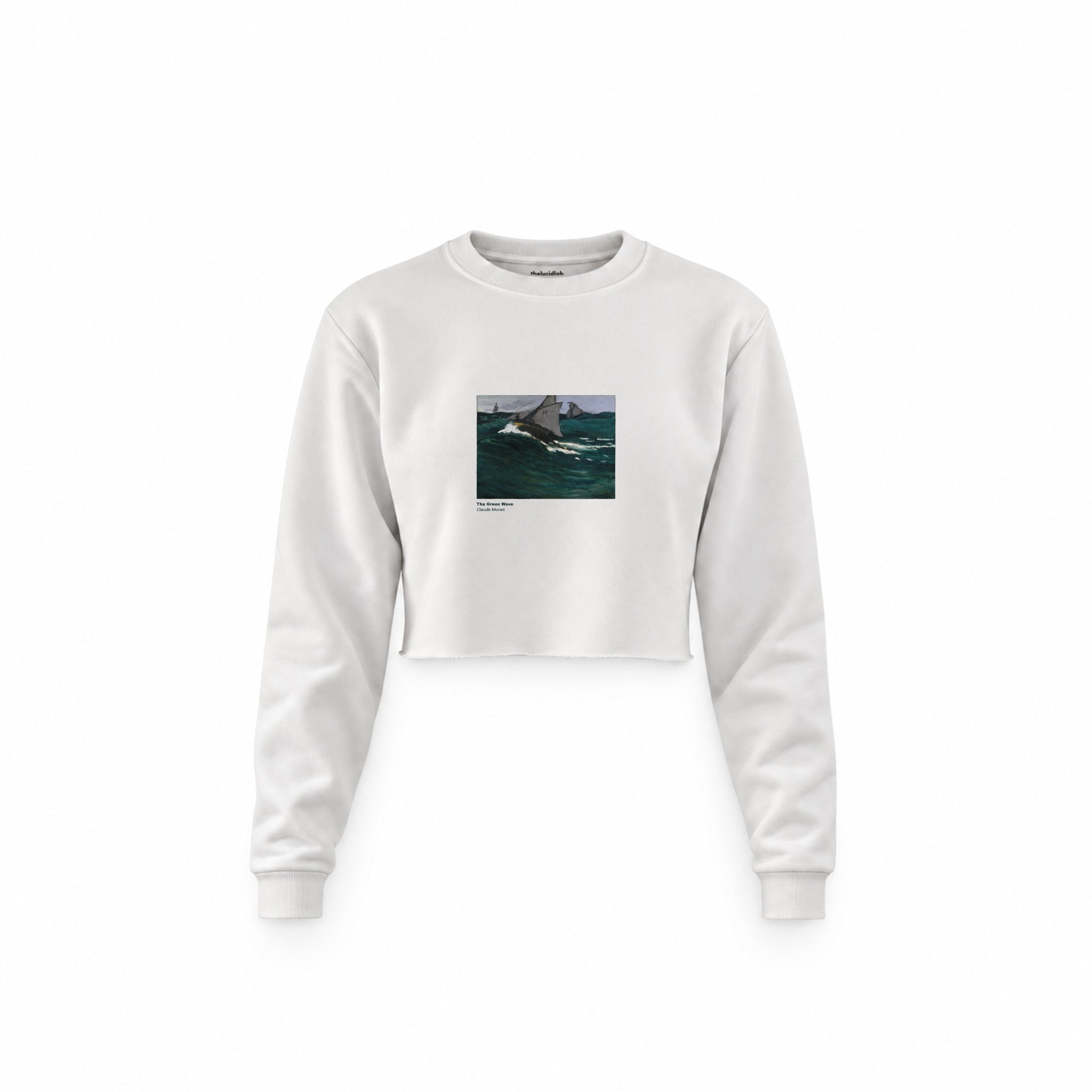 The Green Wave Crop Sweatshirt — Beyaz — Ön baskı