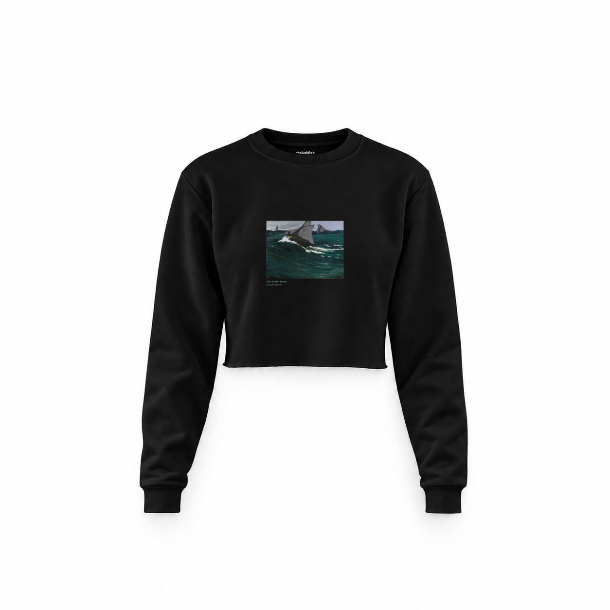 The Green Wave Crop Sweatshirt — Siyah — Ön baskı