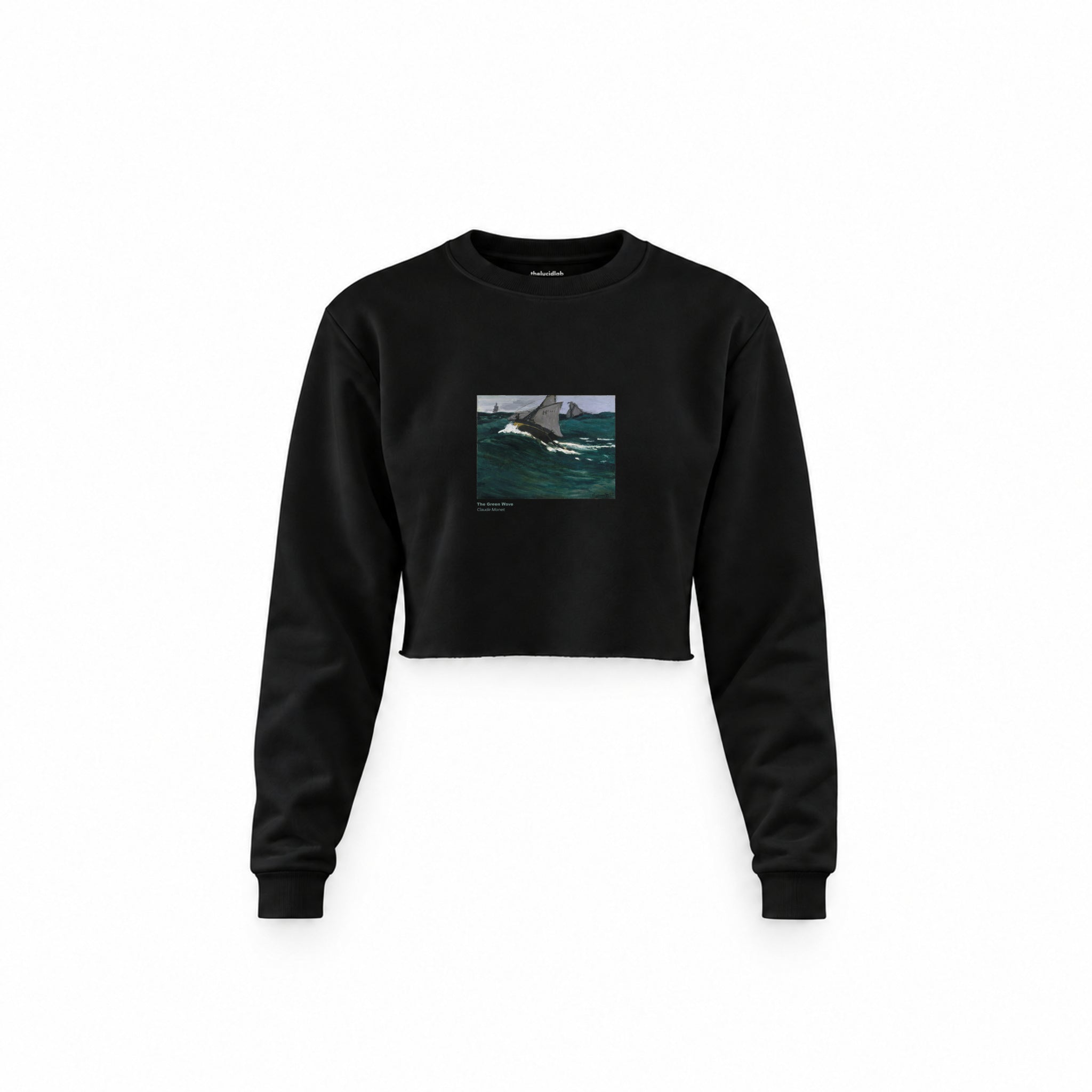 The Green Wave Crop Sweatshirt — Siyah — Ön baskı