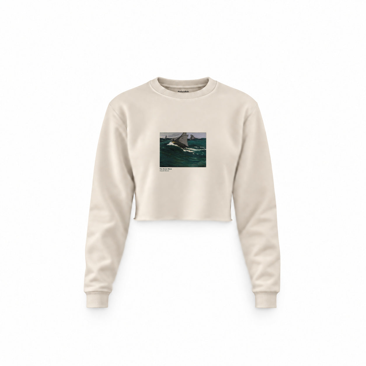The Green Wave Crop Sweatshirt — Krem — Ön baskı