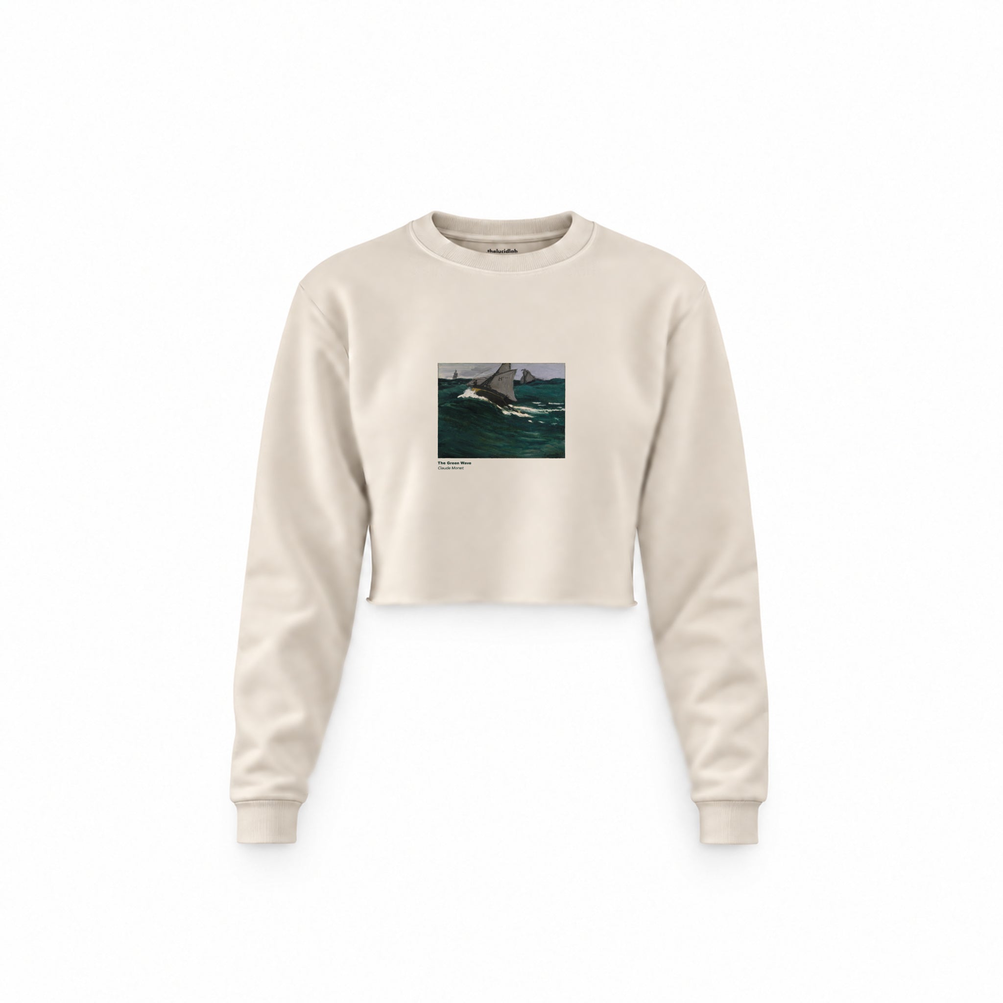 The Green Wave Crop Sweatshirt — Krem — Ön baskı