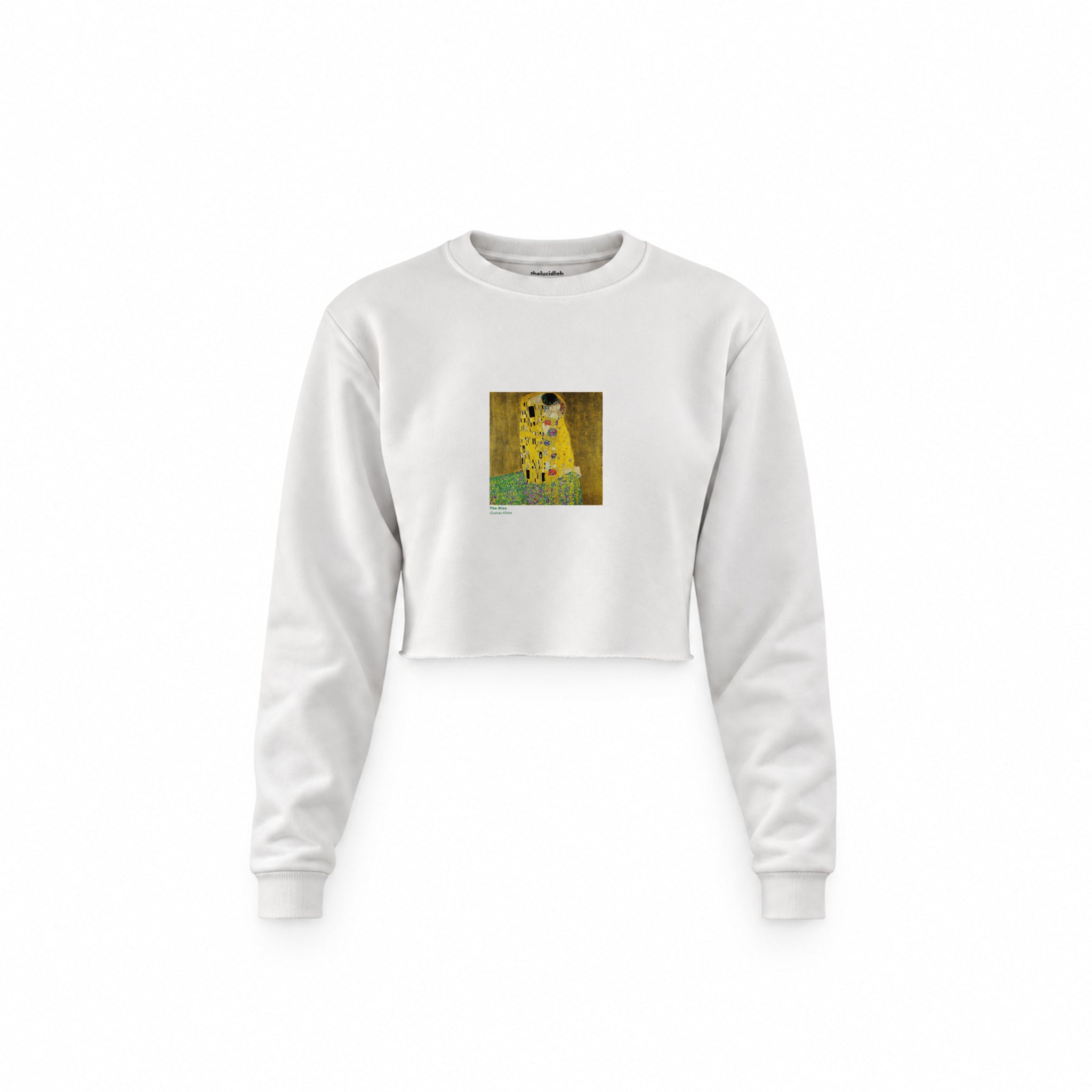 The Kiss Crop Sweatshirt — Beyaz — Ön baskı