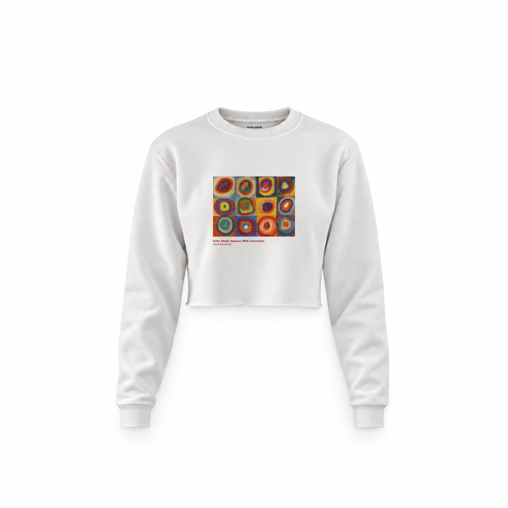 Color Study, Squares With Concentric Circles Crop Sweatshirt — Beyaz — Ön baskı