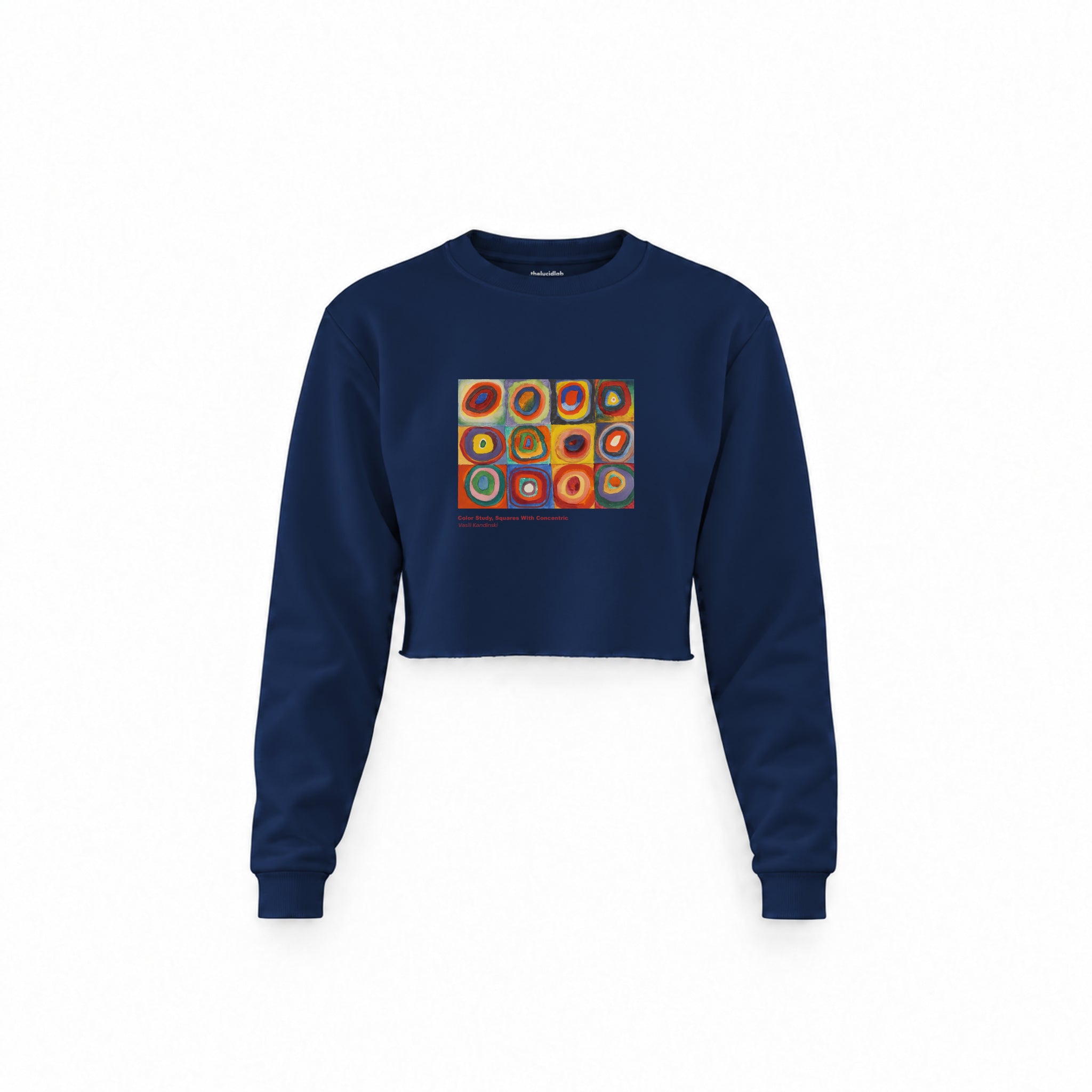Color Study, Squares With Concentric Circles Crop Sweatshirt — Lacivert — Ön baskı