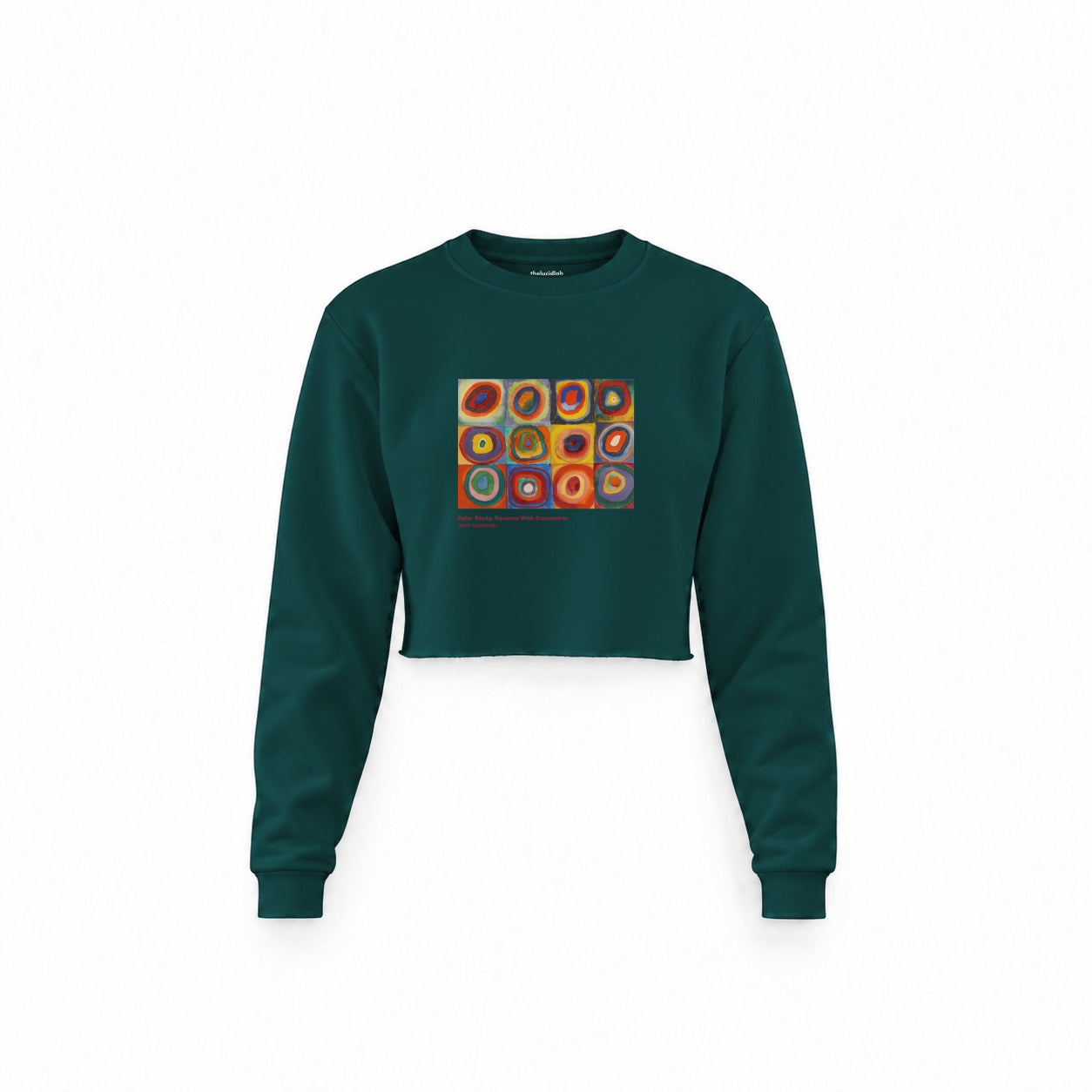 Color Study, Squares With Concentric Circles Crop Sweatshirt — Koyu Yeşil — Ön baskı
