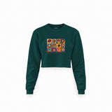 Color Study, Squares With Concentric Circles Crop Sweatshirt — Koyu Yeşil — Ön baskı