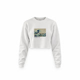 Kanagawa Oki Nami Ura Crop Sweatshirt — Beyaz — Ön baskı