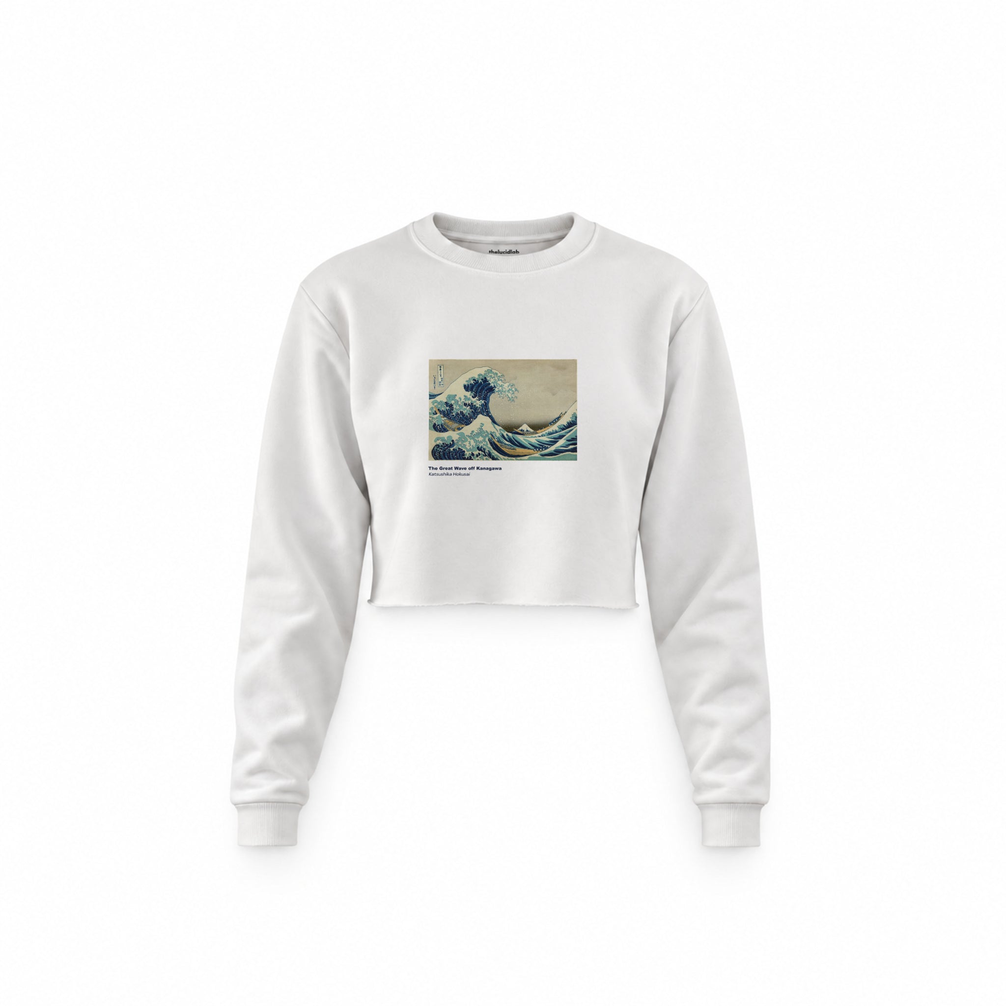 Kanagawa Oki Nami Ura Crop Sweatshirt — Beyaz — Ön baskı