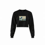 Kanagawa Oki Nami Ura Crop Sweatshirt — Siyah — Ön baskı