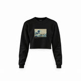 Kanagawa Oki Nami Ura Crop Sweatshirt — Siyah — Ön baskı