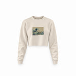 Kanagawa Oki Nami Ura Crop Sweatshirt — Krem — Ön baskı
