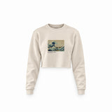 Kanagawa Oki Nami Ura Crop Sweatshirt — Krem — Ön baskı