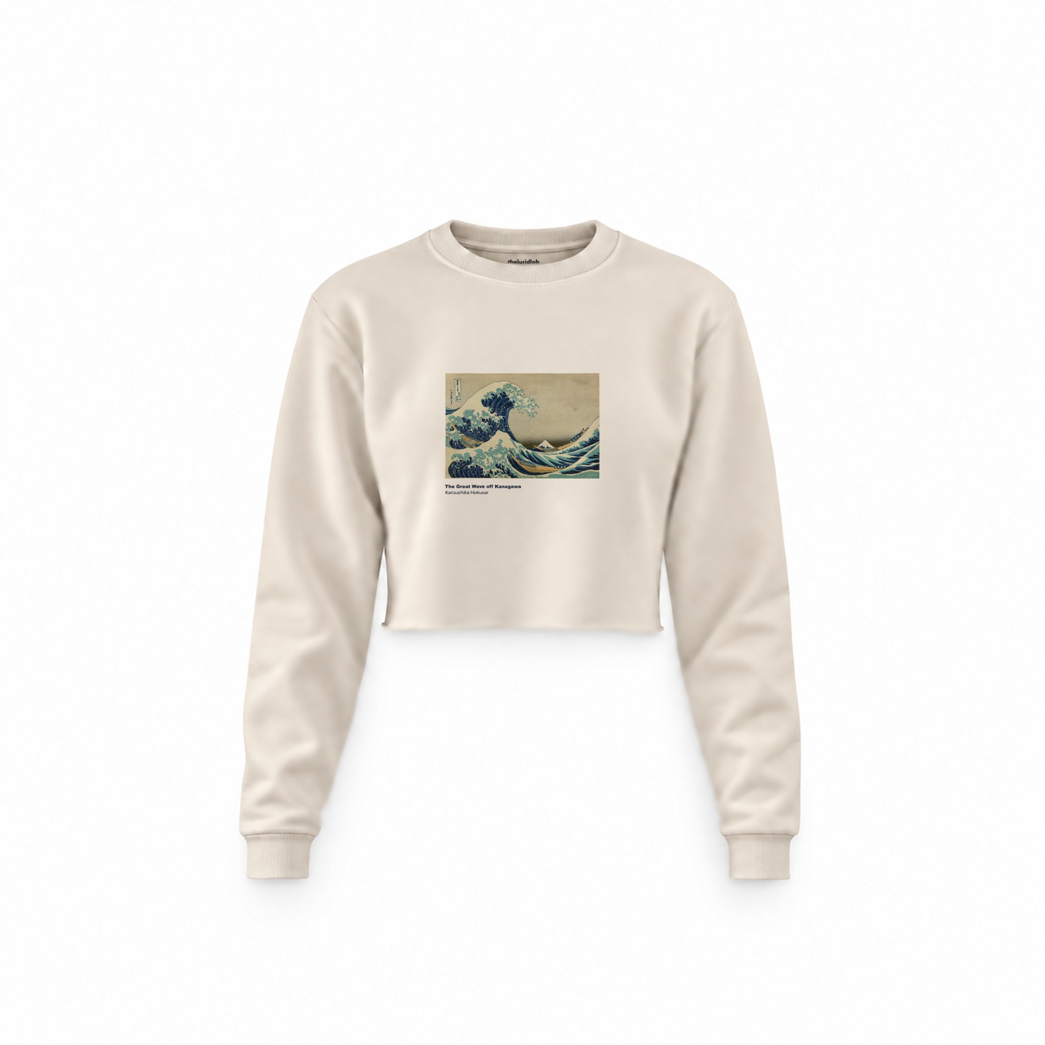 Kanagawa Oki Nami Ura Crop Sweatshirt — Krem — Ön baskı