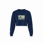Kanagawa Oki Nami Ura Crop Sweatshirt — Lacivert — Ön baskı