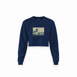 Kanagawa Oki Nami Ura Crop Sweatshirt — Lacivert — Ön baskı