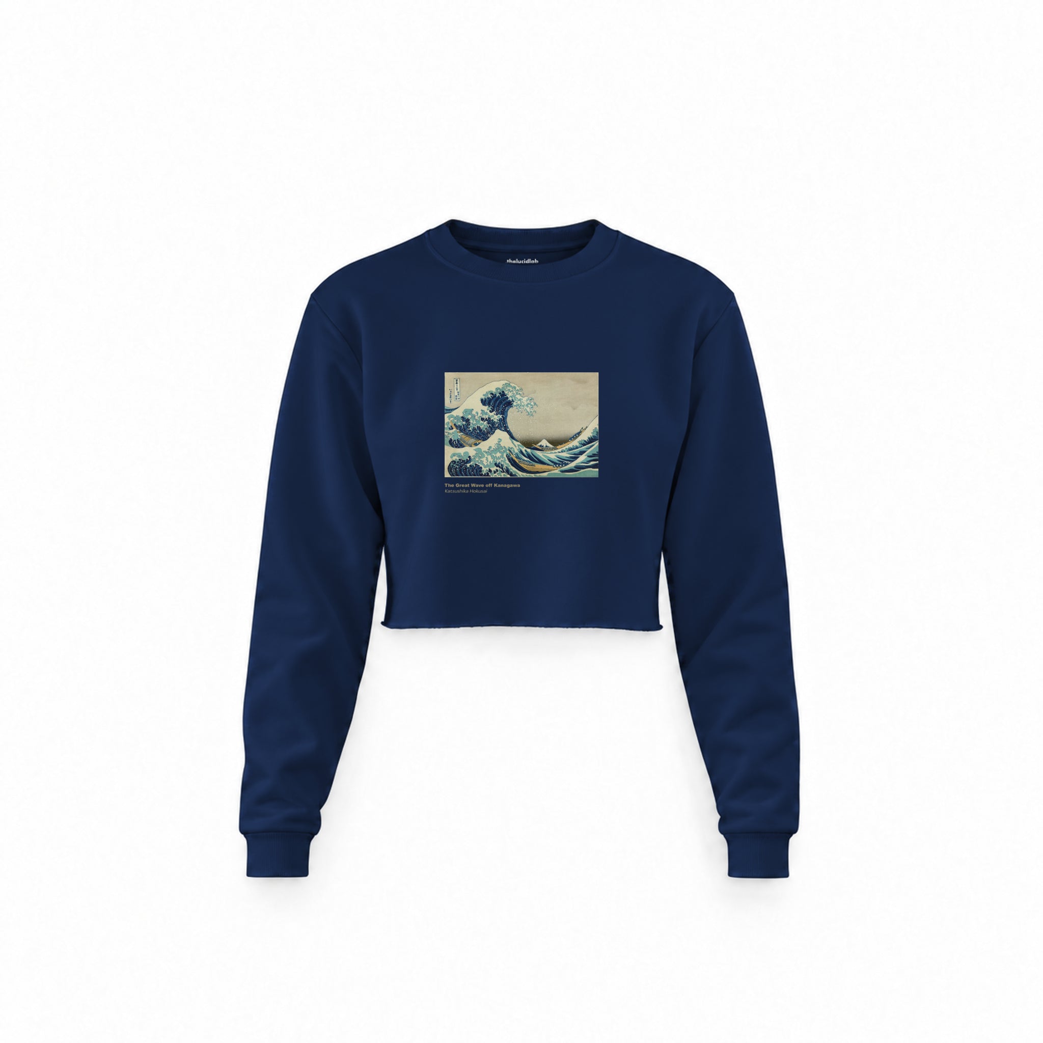 Kanagawa Oki Nami Ura Crop Sweatshirt — Lacivert — Ön baskı