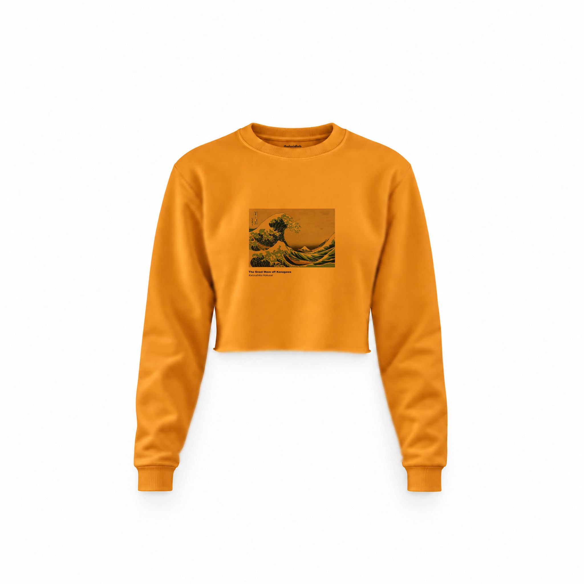 Kanagawa Oki Nami Ura Crop Sweatshirt — Turuncu — Ön baskı