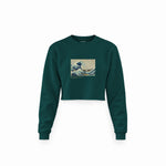 Kanagawa Oki Nami Ura Crop Sweatshirt — Koyu Yeşil — Ön baskı