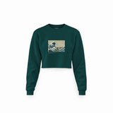 Kanagawa Oki Nami Ura Crop Sweatshirt — Koyu Yeşil — Ön baskı