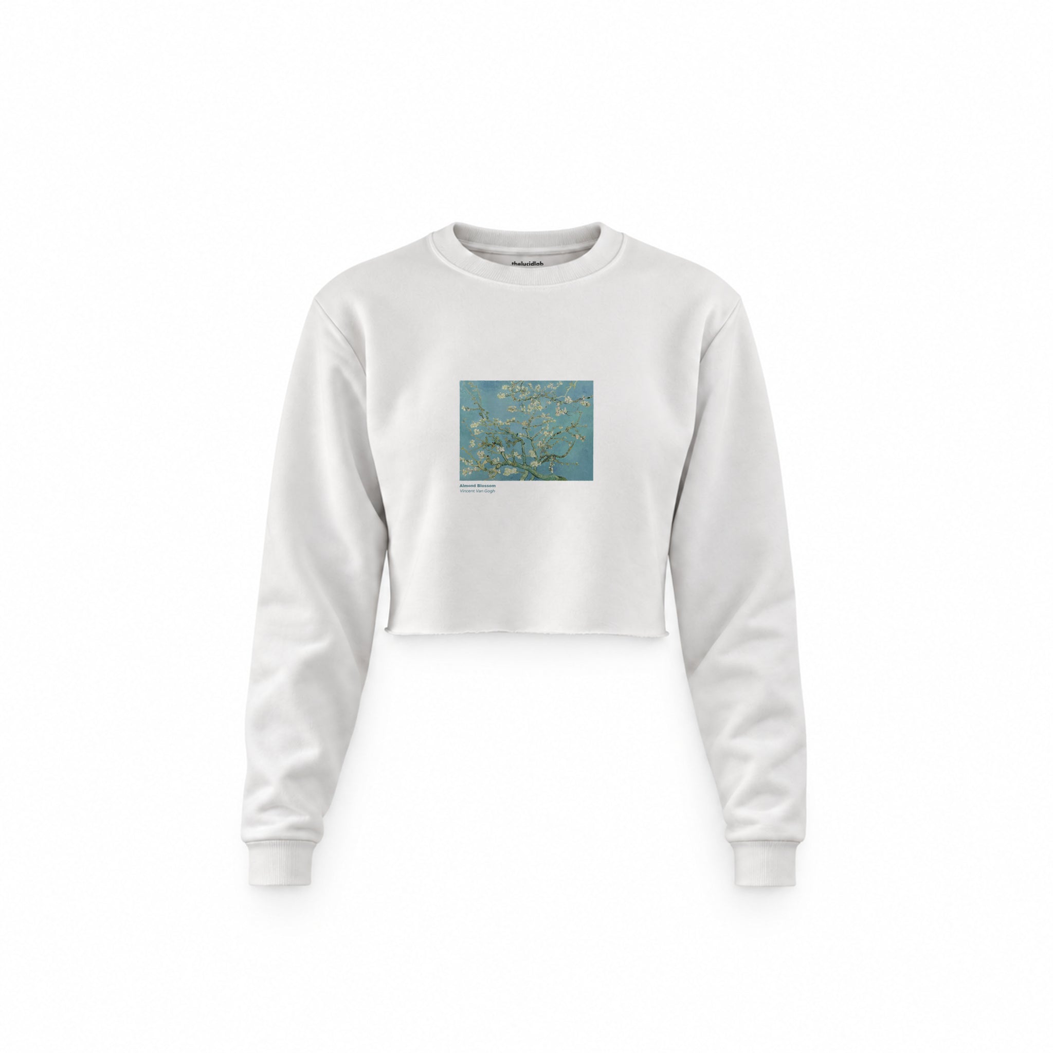 Almond Blossoms Crop Sweatshirt — Beyaz — Ön baskı