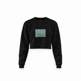 Almond Blossoms Crop Sweatshirt — Siyah — Ön baskı