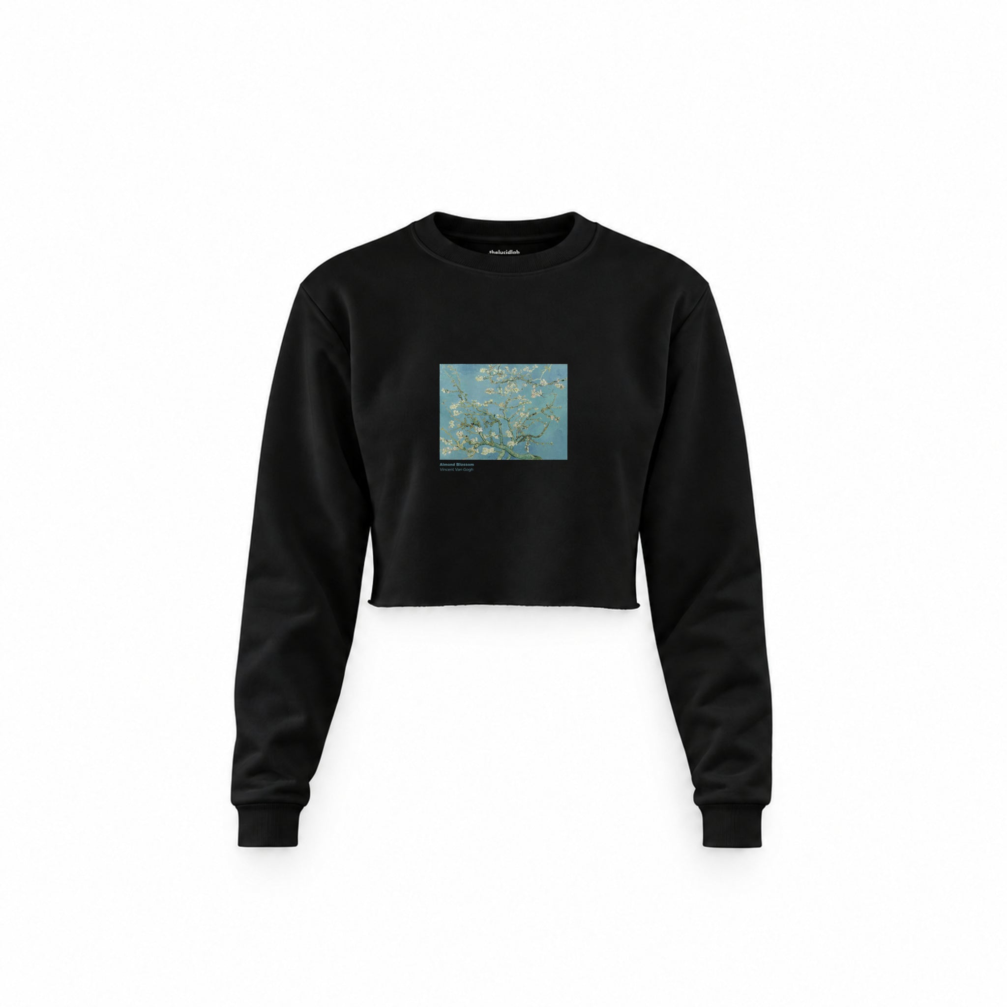 Almond Blossoms Crop Sweatshirt — Siyah — Ön baskı