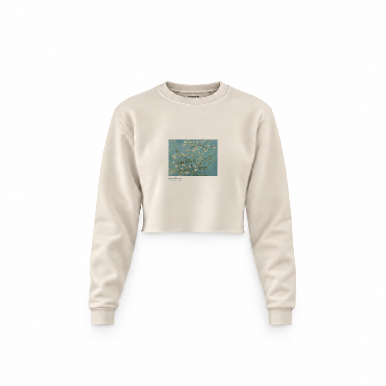 Almond Blossoms Crop Sweatshirt — Krem — Ön baskı