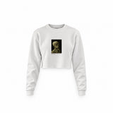 Skull of a Skeleton with Burning Cigarette Crop Sweatshirt — Beyaz — Ön baskı
