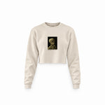Skull of a Skeleton with Burning Cigarette Crop Sweatshirt — Krem — Ön baskı
