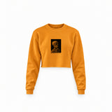 Skull of a Skeleton with Burning Cigarette Crop Sweatshirt — Turuncu — Ön baskı