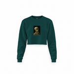 Skull of a Skeleton with Burning Cigarette Crop Sweatshirt — Koyu Yeşil — Ön baskı
