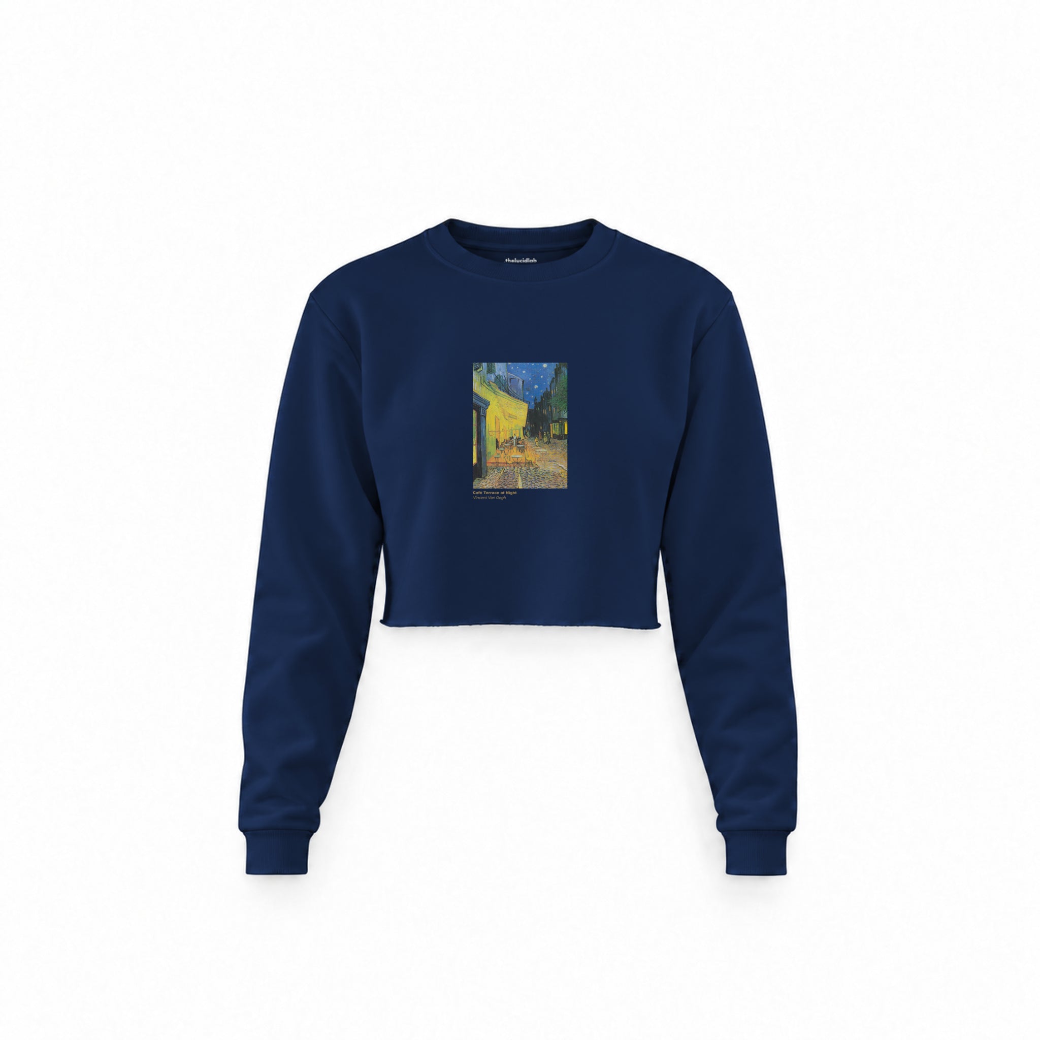 Café Terrace at Night Crop Sweatshirt — Lacivert — Ön baskı