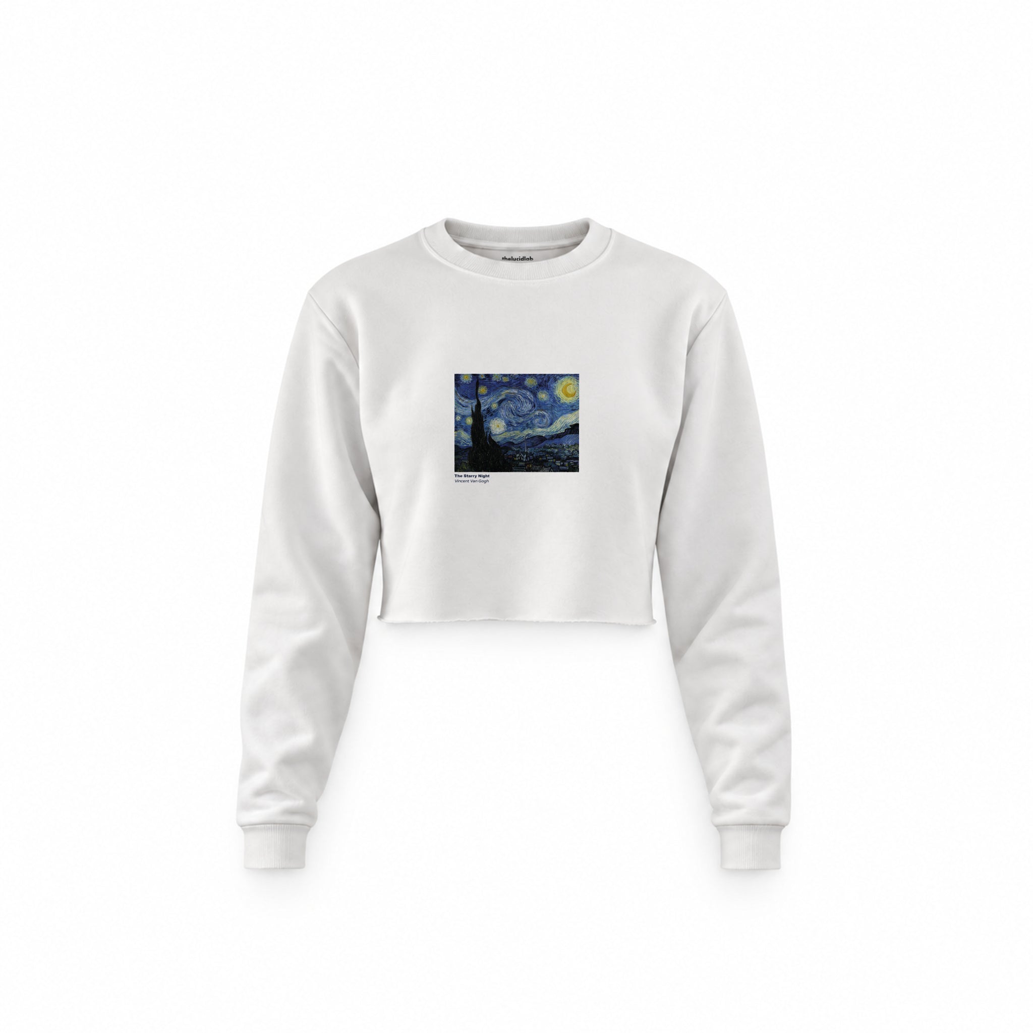The Starry Night Crop Sweatshirt — Beyaz — Ön baskı