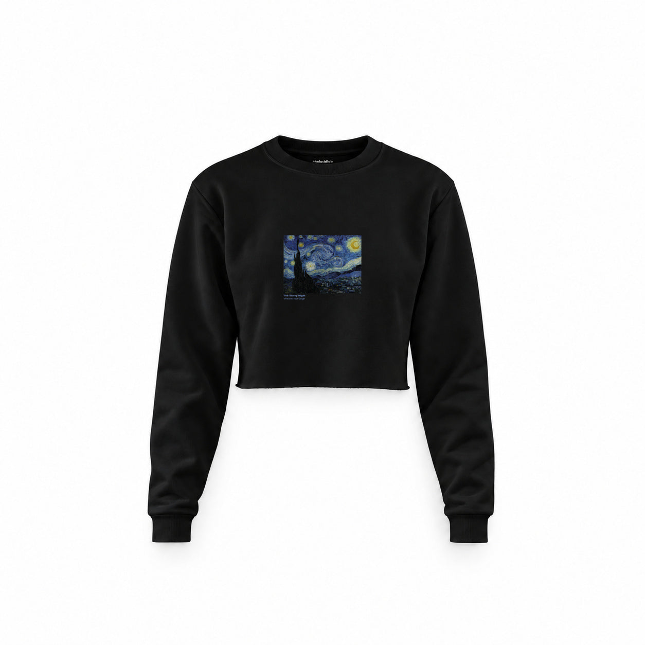The Starry Night Crop Sweatshirt — Siyah — Ön baskı