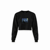 The Starry Night Crop Sweatshirt — Siyah — Ön baskı