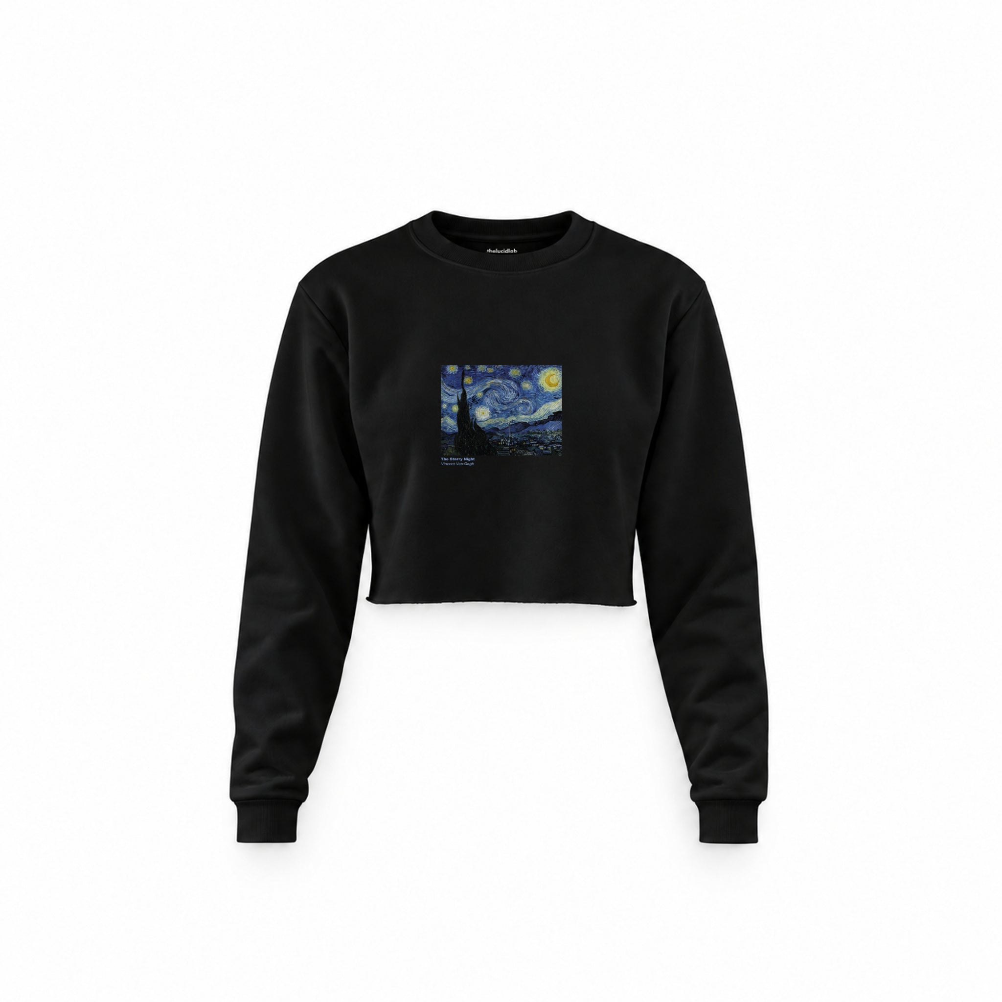 The Starry Night Crop Sweatshirt — Siyah — Ön baskı