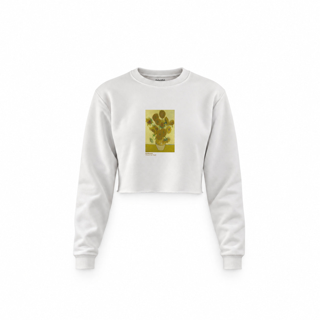 Sunflowers Crop Sweatshirt — Beyaz — Ön baskı