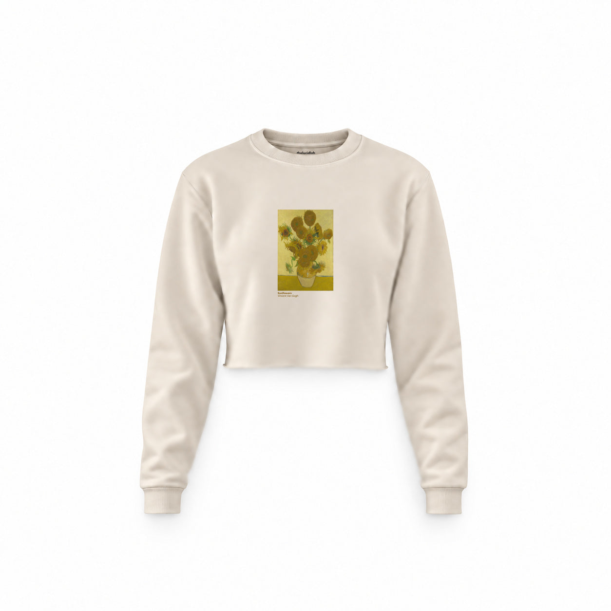 Sunflowers Crop Sweatshirt — Krem — Ön baskı
