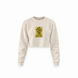 Sunflowers Crop Sweatshirt — Krem — Ön baskı